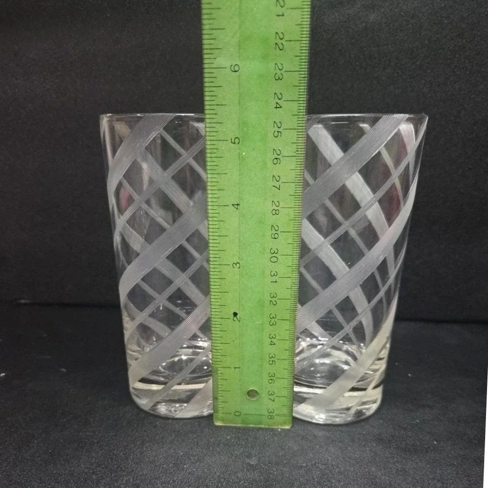 Federal‎ Style Glass Tumblers, Set of 2, Vintage Etched Striped Spiral Glasses